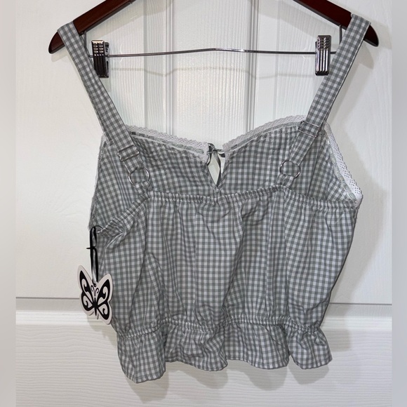 Y2K Coquette Cottagecore Gingham Lace Trim Peplum Tank Top Size L - Picture 2 of 9